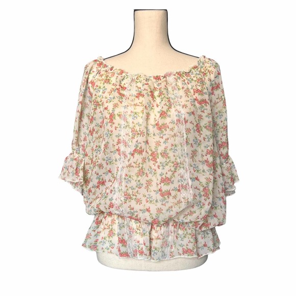 Floral boho semi sheer blouse. small floral print. Large - Picture 2 of 9